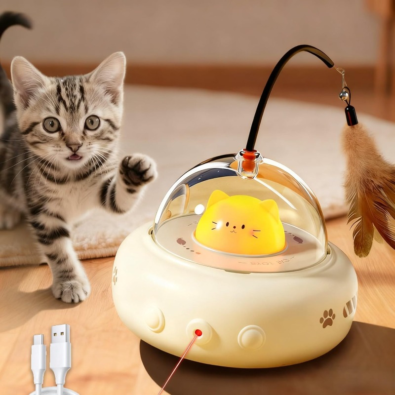 Laser Pointer Cat Toy Automatic - Малошумные интерактивные игрушки для кошек 2-в-1